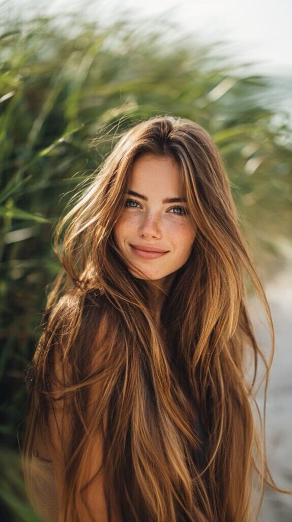 Beautiful, radiant woman with glowing skin sorrounded by green plants symbolizing natural healthy beauty