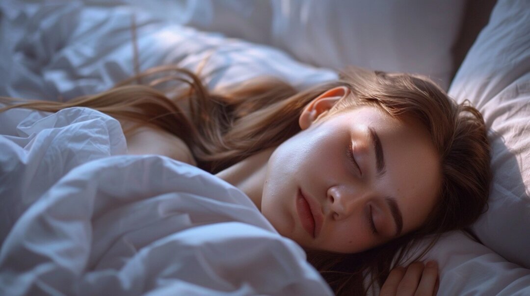 Beautiful woman sleeping in a calm bedroom symbolizing that during sleep your body can rejuvenate itself,